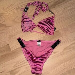 Sinful by Affliction Pink Zebra Foil Bikini Top S